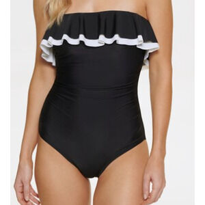 Tommy Hilfiger  Black & White Ruffle One-Piece Women's Swimwear Size 6 NWT